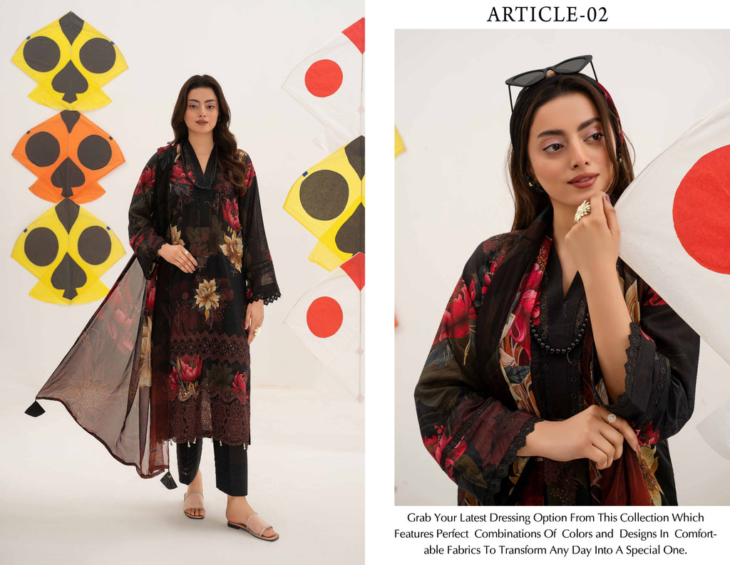 3 Piece Embroidered Lawn by AALAYA VOL:01