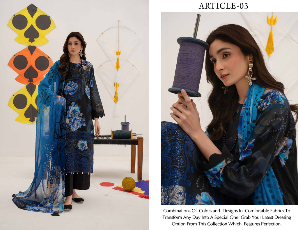 3 Piece Embroidered Lawn by AALAYA VOL:01