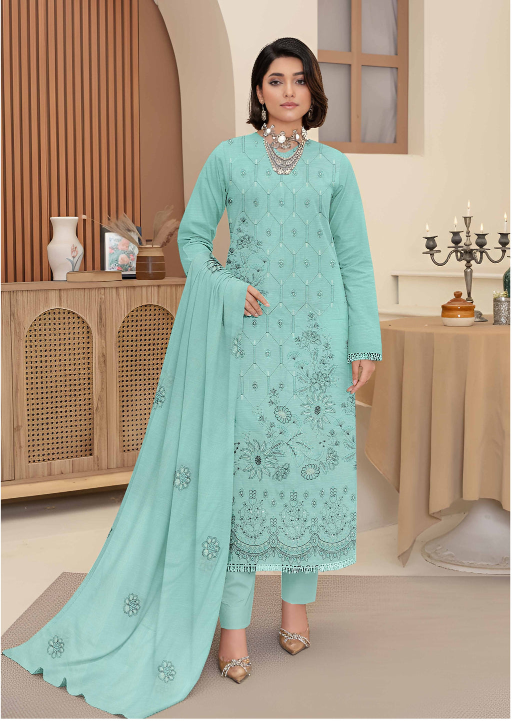 Embroidered 3 Piece Lawn Bin Iqbal Vol:521