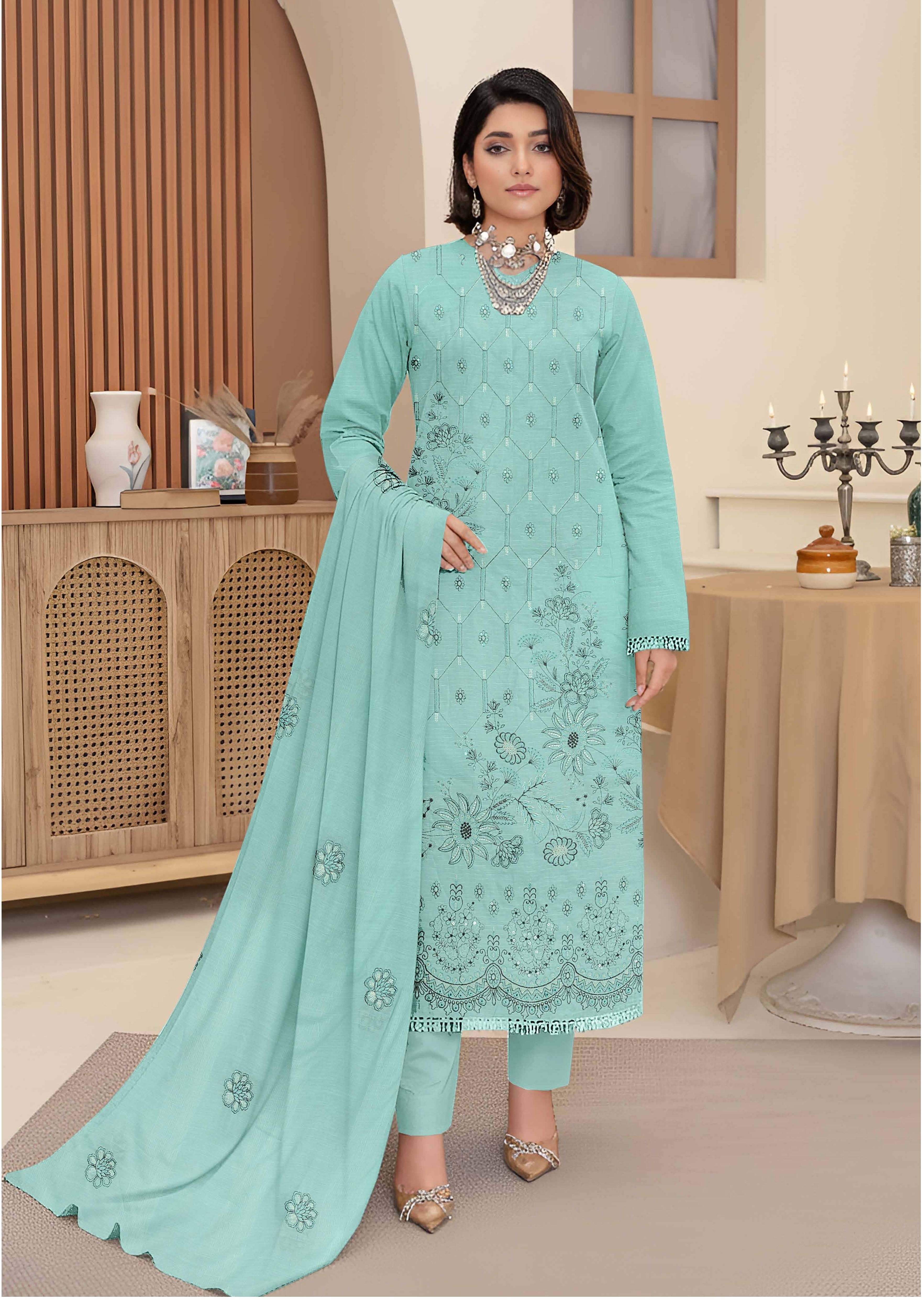Embroidered 3 Piece Lawn Bin Iqbal Vol:521
