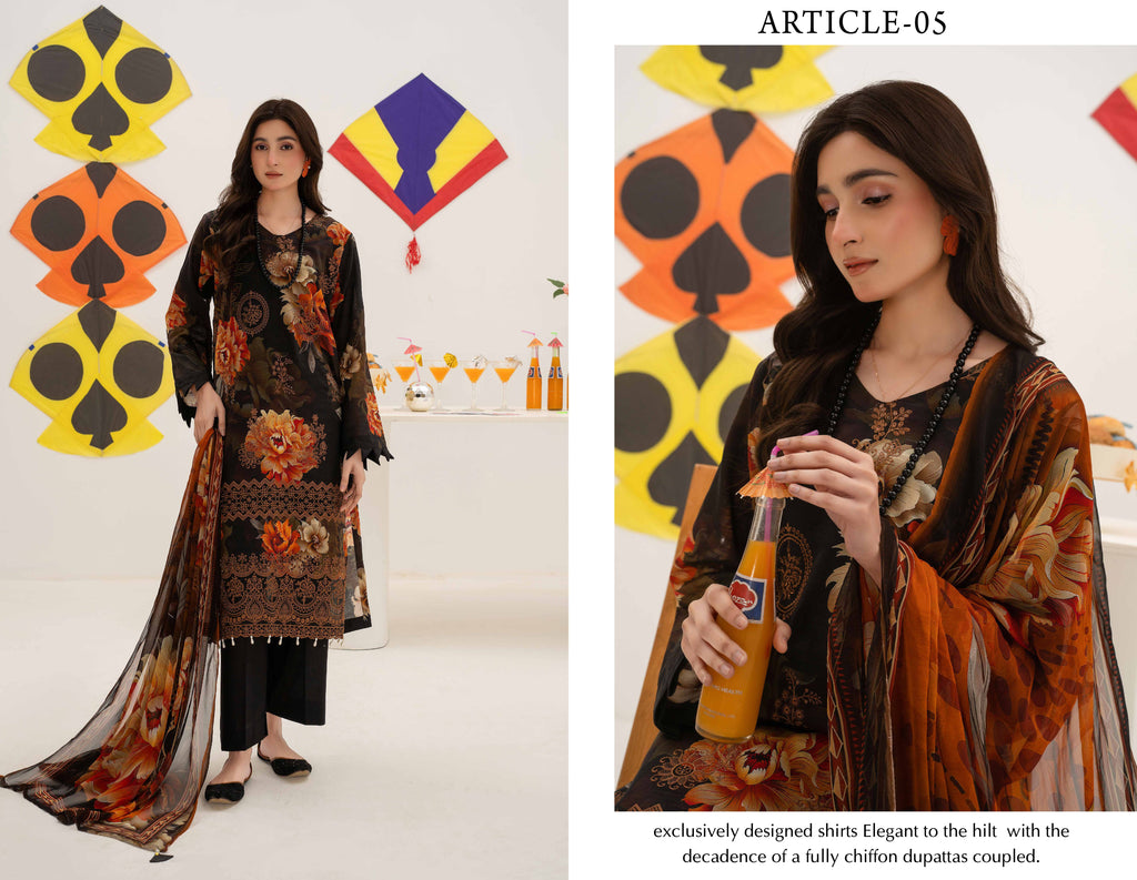 3 Piece Embroidered Lawn by AALAYA VOL:01