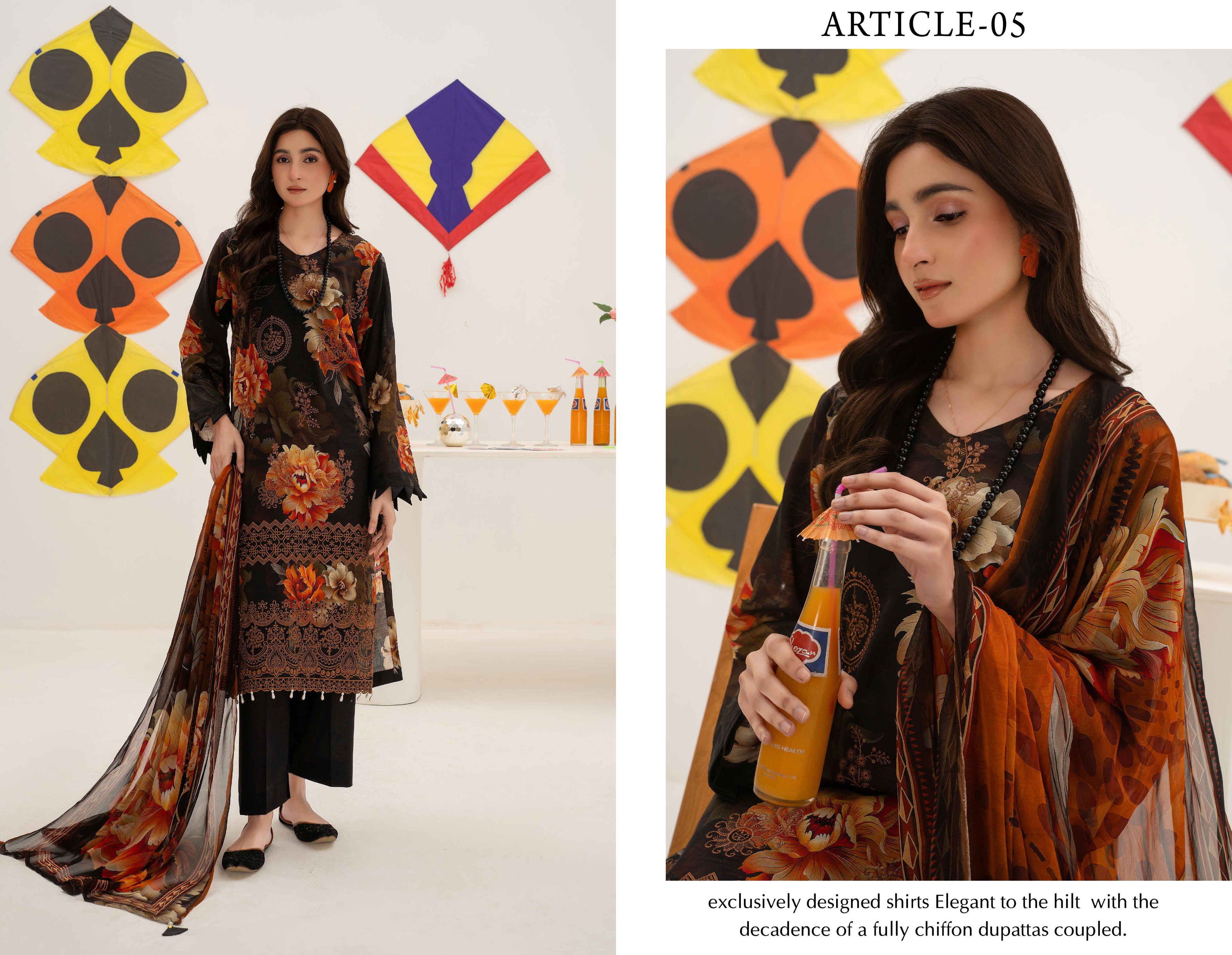 3 Piece Embroidered Lawn by AALAYA VOL:01