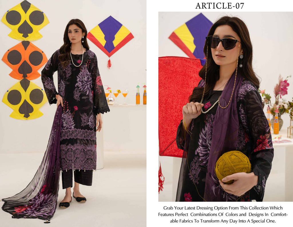 3 Piece Embroidered Lawn by AALAYA VOL:01