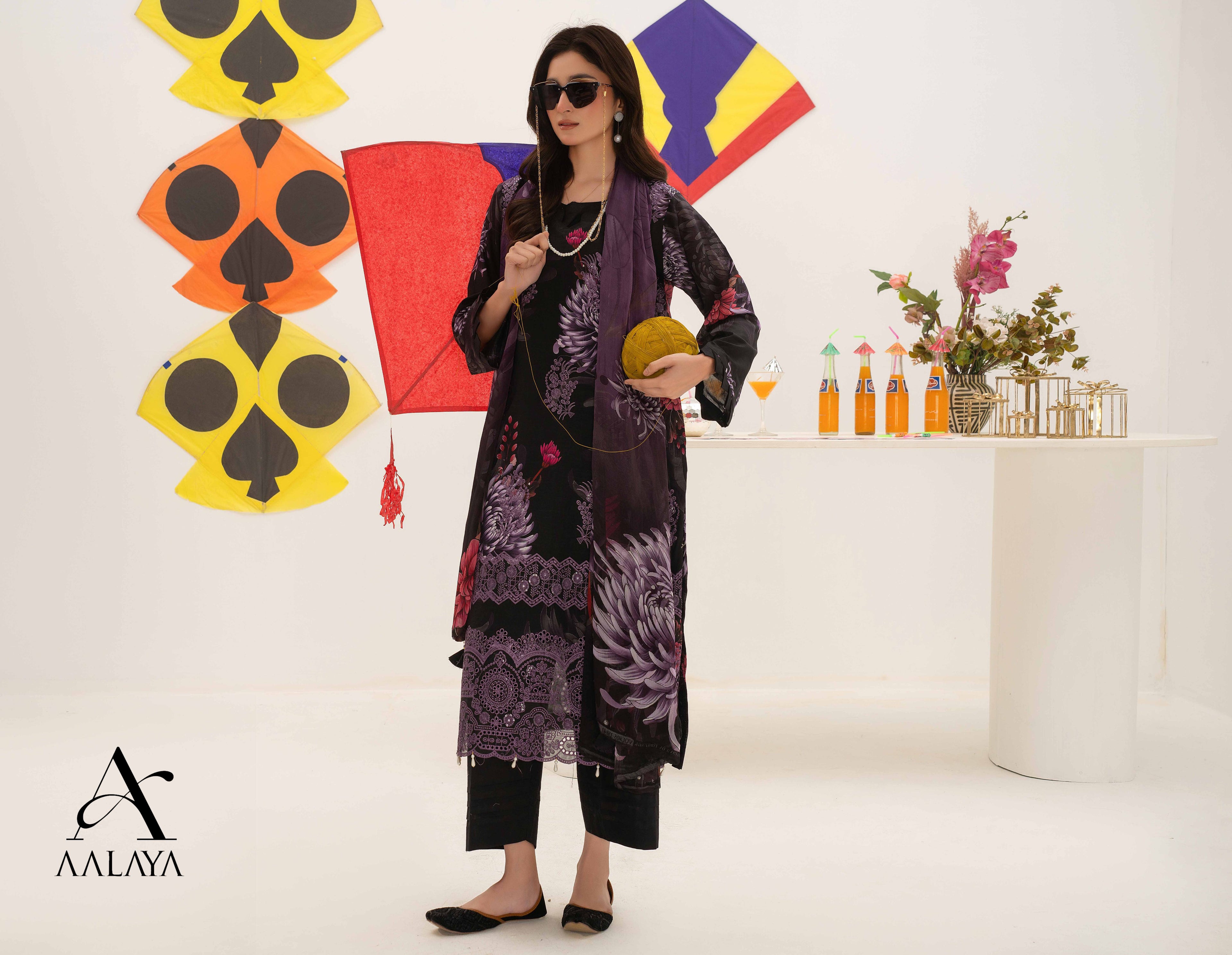 3 Piece Embroidered Lawn by AALAYA VOL:01