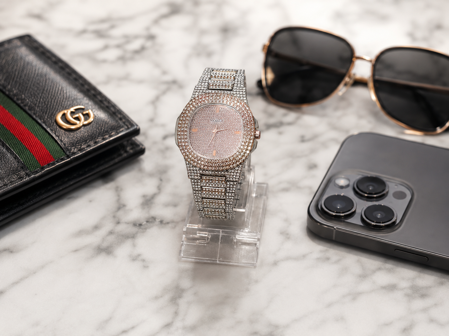 Noble Large Face Unisex Watch Crystal Diamond Watches Big Face Women's Men's Quartz Watch Gold & Silver two tune Color Stainless Steel Wrist Watch, Quartz Watch
