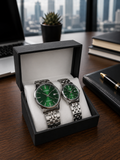 CITIZEN Analog Time Format Luxury Chain Couple Watches With Date Display Green Dail