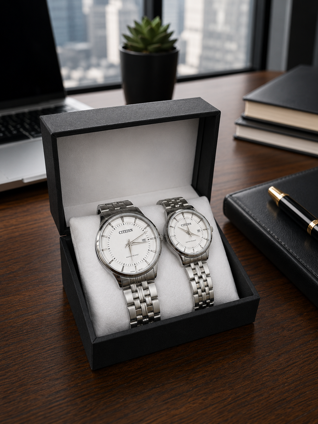CITIZEN Analog Time Format Luxury Chain Couple Watches With Date Display White Dail
