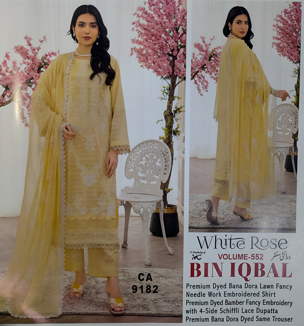 Premium Dyed Bana Dora Lawn Fancy Needle Work Embroidered by Bin Iqbal Vol:552