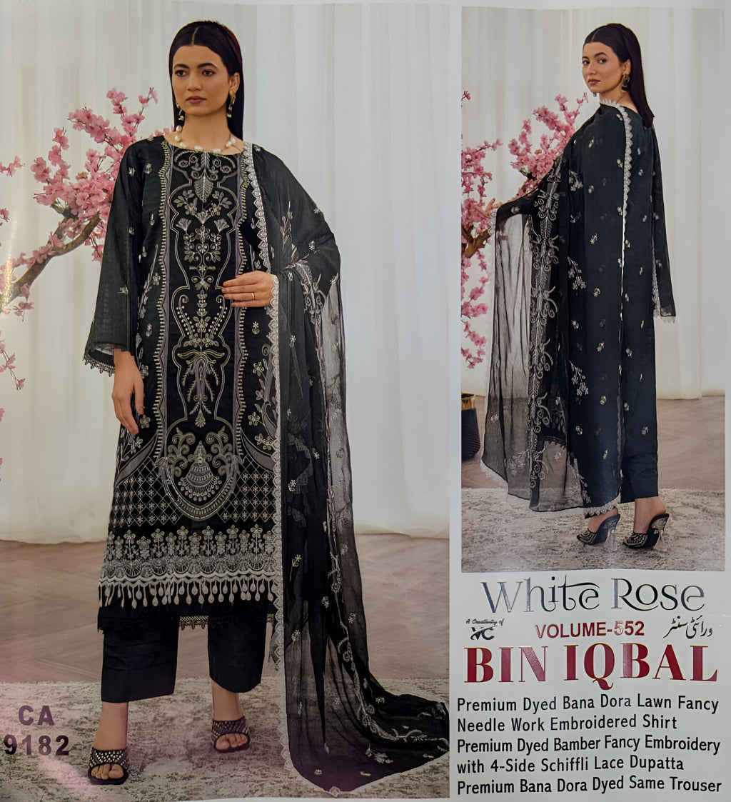 Premium Dyed Bana Dora Lawn Fancy Needle Work Embroidered by Bin Iqbal Vol:552