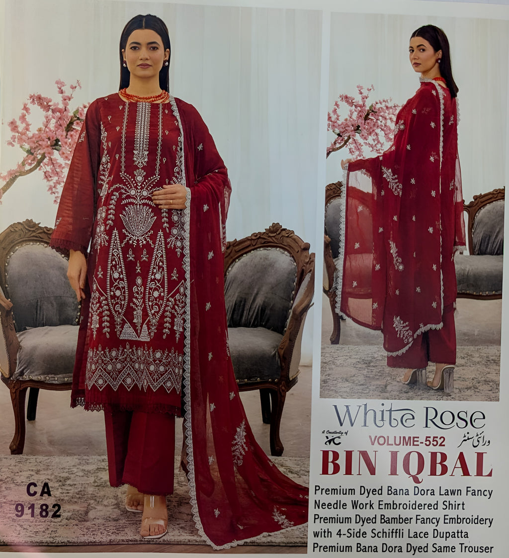Premium Dyed Bana Dora Lawn Fancy Needle Work Embroidered by Bin Iqbal Vol:552