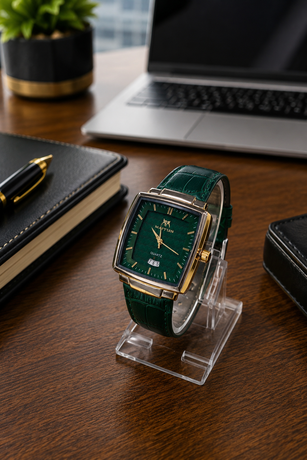 MATTURI quality mens leather watch green