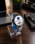 Men's Watches Leisure Automatic Mechanical Watch Silver Chain White Dail Business Hollow Waterproof Watch