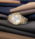 BINBOND Men's Fashion Luxury High Quality Stainless Steel Strap Two Tune Silver Dail Waterproof Quartz Watch